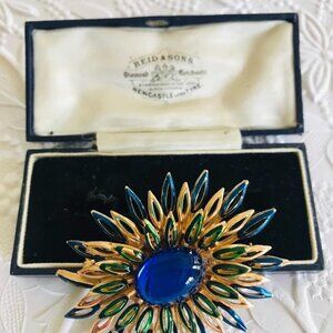 Gorgeous and Large Vintage Green and Blue Cabochon TRIFARI Brooch!